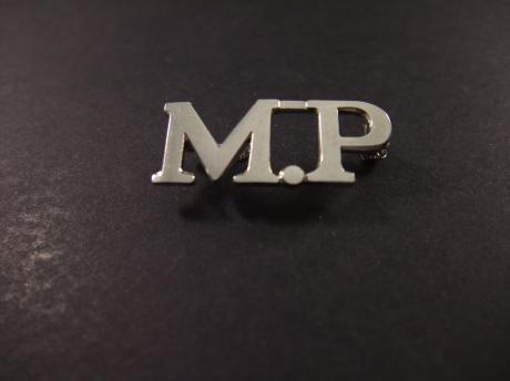 Schouder embleem MP (Militaire Politie),zilverkleurig
